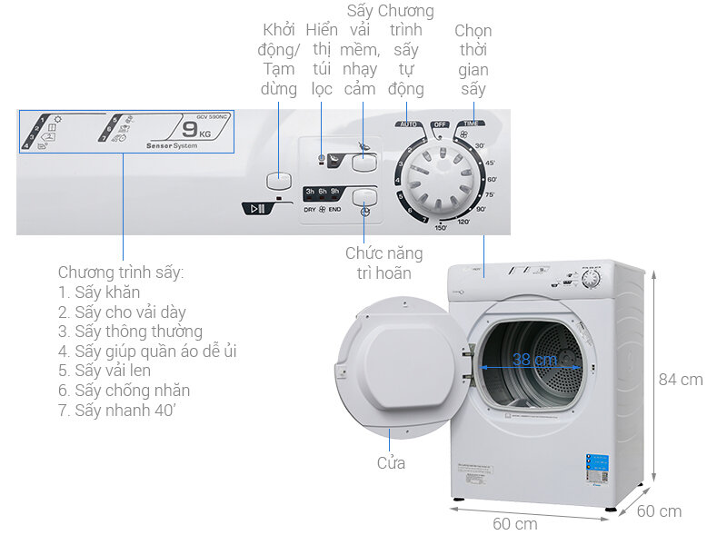 Máy sấy Candy 9kg GCV 590NC-S Máy sấy Candy 9kg GCV 590NC-S
