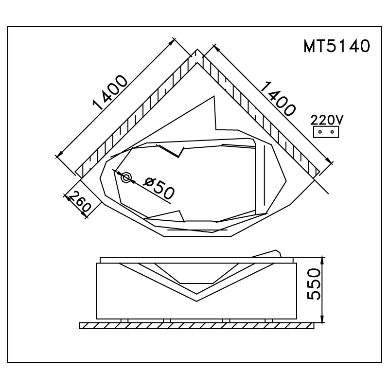 Bản Vẽ Kỹ Thuật Bồn Tắm Massage Góc Caesar MT5140