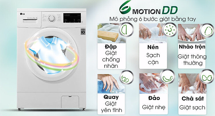 Máy giặt LG Inverter 8 kg FM1208N6W-Nâng cao hiệu quả giặt sạch bởi công nghệ 6 Motion