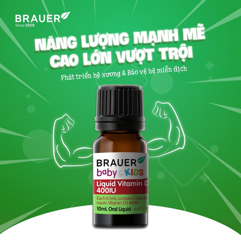 Siro Brauer Baby & Kids Liquid Vitamin D 400IU 10ml cho bé cơ thể khỏe mạnh