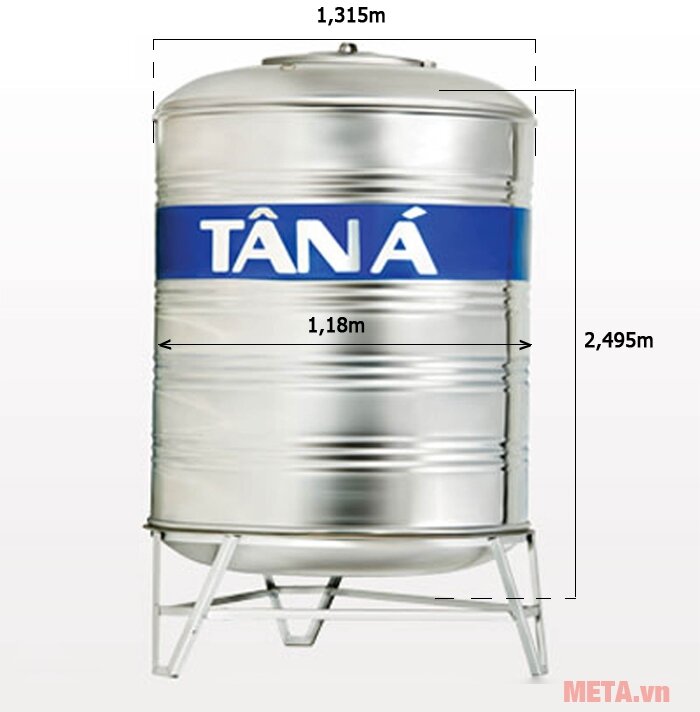 Bồn nước inox Tân Á đứng TA2500 (Ф1180) - 2500 lít