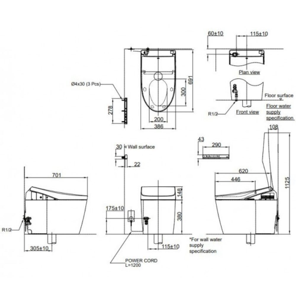 Bản vẽ kỹ thuật bồn cầu điện tử NEOREST RH TOTO CS989VT/TCF9768WZ/T53P100VR