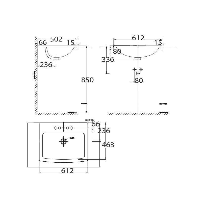 Bản vẽ kỹ thuật chậu rửa mặt lavabo dương vành AMERICAN STANDARD WP-F507