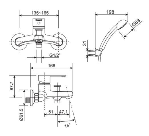 Bản vẽ kỹ thuật vòi sen nóng lạnh American Standard WF-6511