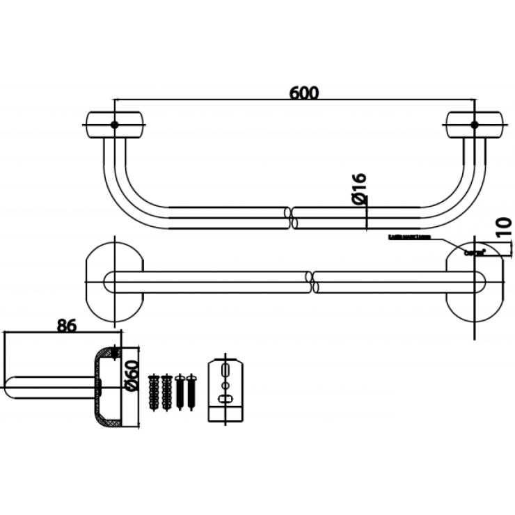 Bản vẽ kỹ thuật thanh treo khăn COTTO CT0121(HM)