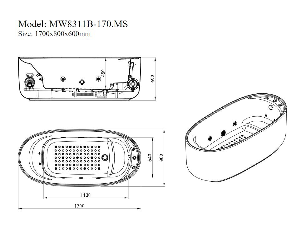 Bồn tắm đặt sàn massage 1.7m MOWOEN MW8311B-170.MS
