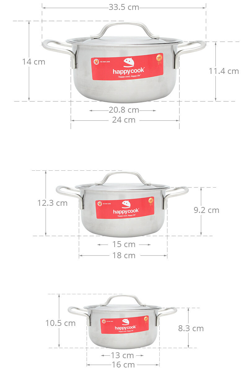 Bộ 3 nồi inox đáy từ Happycook Elegan EL-06SRY Bộ 3 nồi inox đáy từ Happycook Elegan EL-06SRY