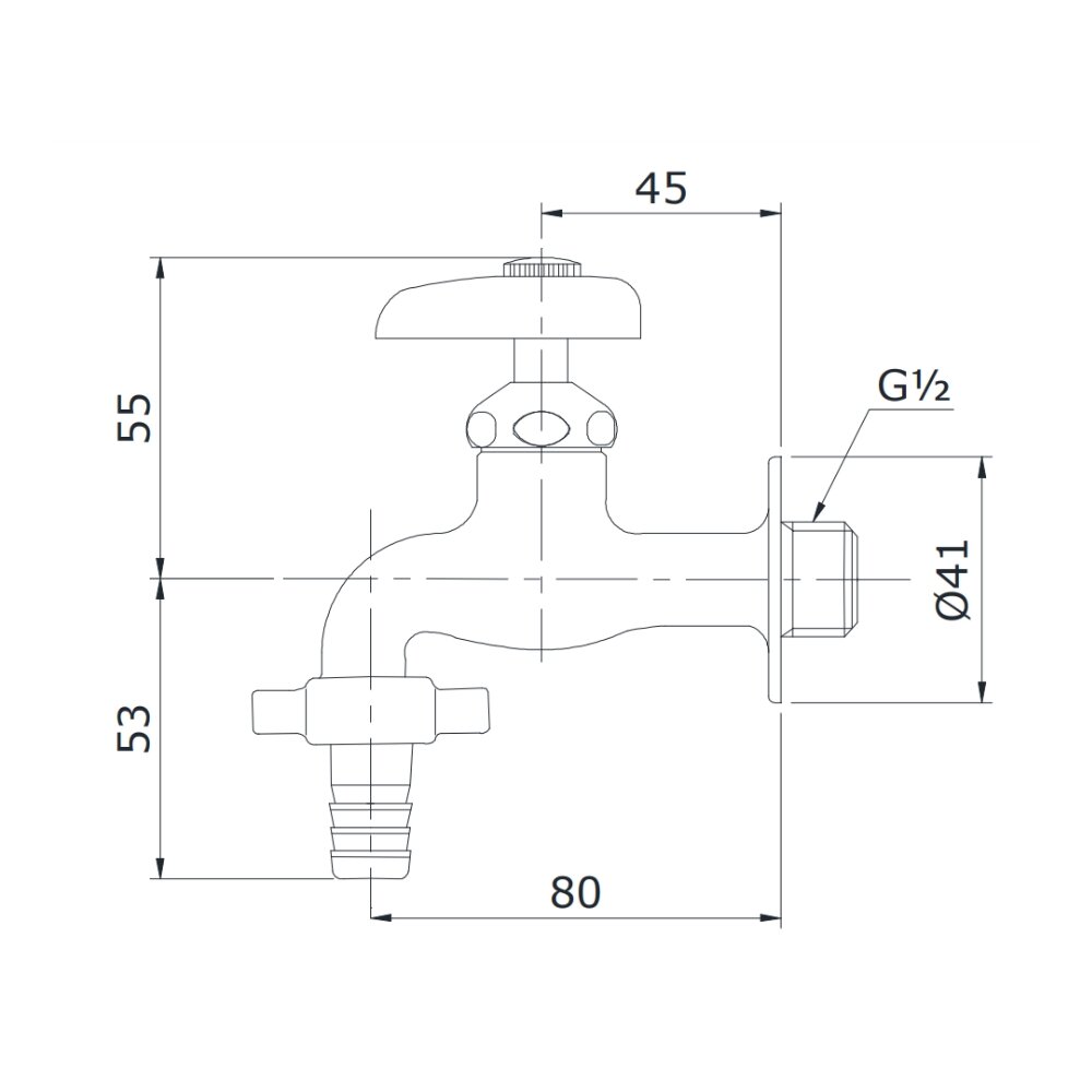 Bản vẽ kỹ thuật vòi nước lạnh gắn tường TOTO T26-13