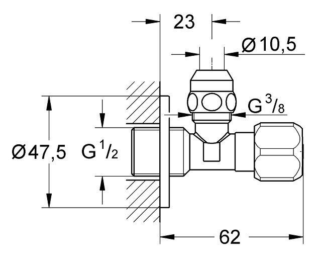 Bản vẽ kỹ thuật van khoá 1 đường nước Grohe 2201700M
