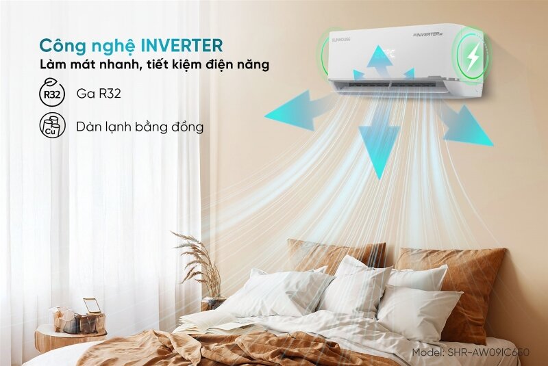 Điều hòa Sunhouse Inverter 9000 BTU 1 chiều  SHR-AW09IC650 gas R-32