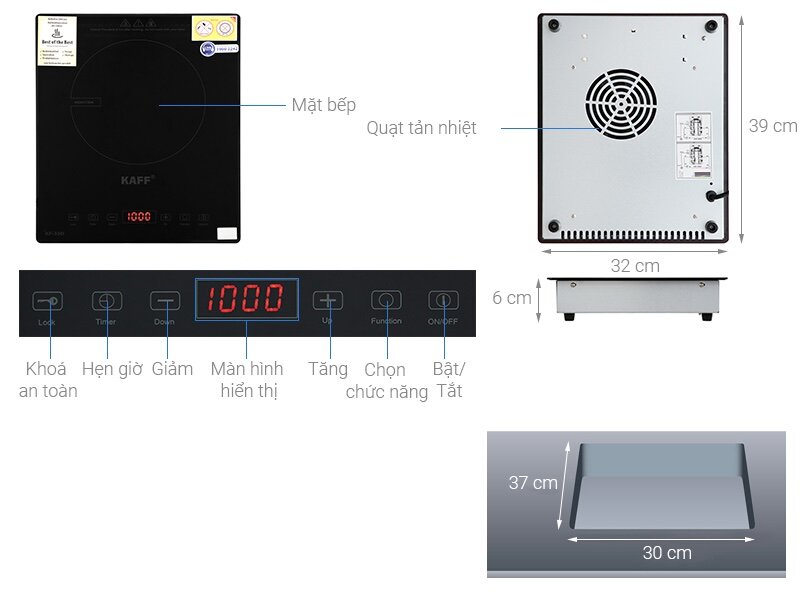 Bếp từ âm 1 vùng nấu Domino Kaff KF-330I tích hợp nhiều tính năng an toàn