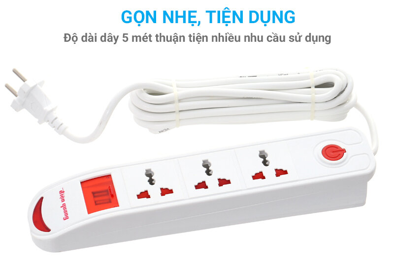 Ổ cắm Điện Quang 3 lỗ 3 chấu 2USB 5m DBW103USB Ổ cắm Điện Quang 3 lỗ 3 chấu 2USB 5m DBW103USB