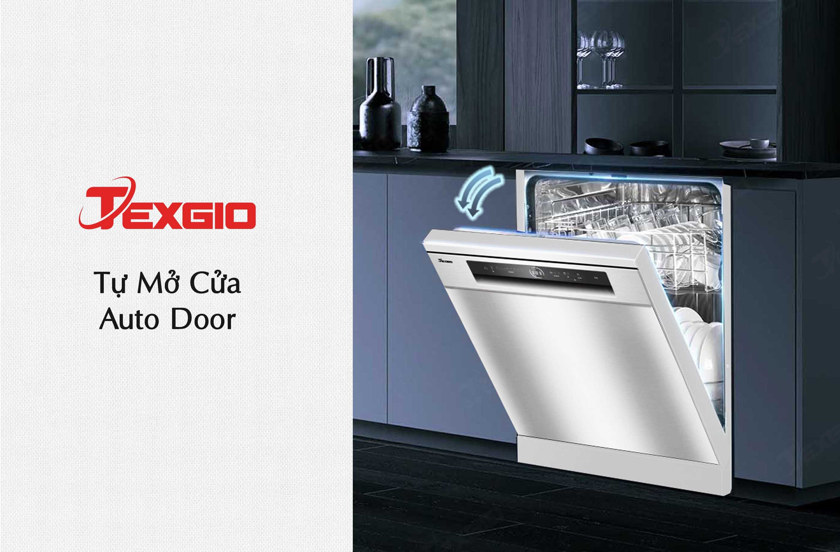 Máy rửa chén bát độc lập Texgio 15 bộ TGF3815S tự động hé cửa sau khi rửa xong