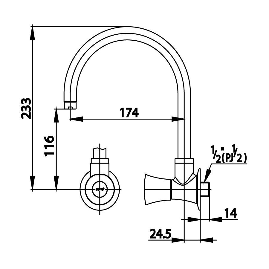 Bản vẽ kỹ thuật vòi bếp COTTO CT1095C26(HM) nước lạnh Villa