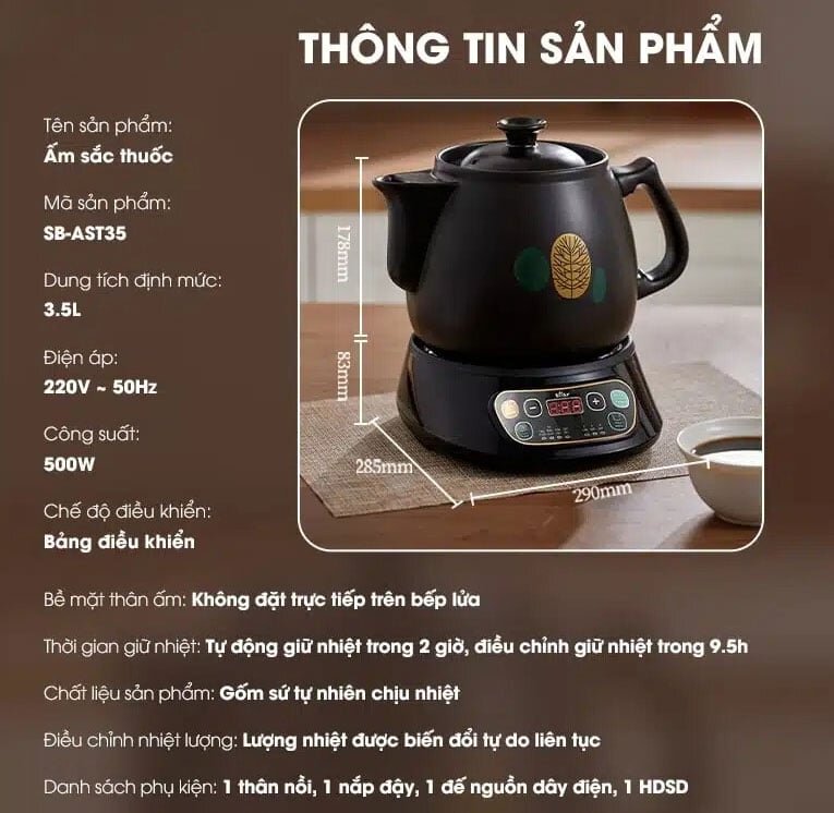 Ấm sắc thuốc Bear SB-AST35