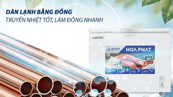 Dàn lạnh của tủ đông Hòa Phát HPF AD6252 được làm từ chất liệu đồng nguyên chất Dàn lạnh của tủ đông Hòa Phát HPF AD6252 được làm từ chất liệu đồng nguyên chất