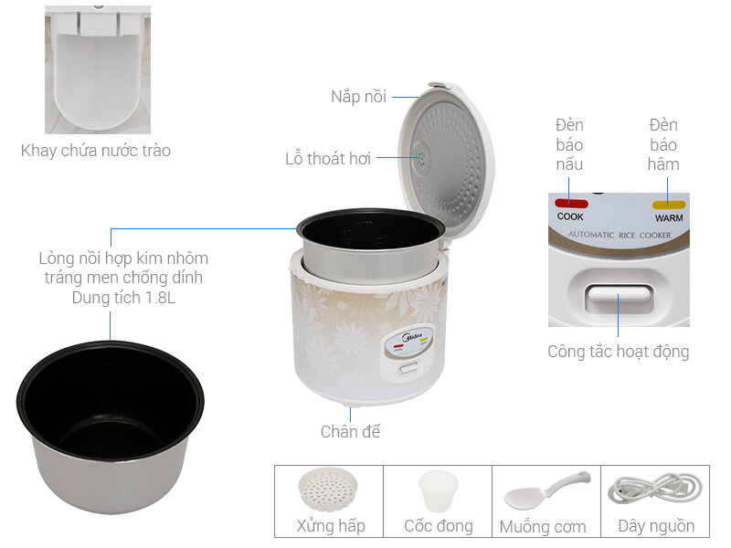 Nồi cơm điện Midea 1.8 lít MR-CM18SG