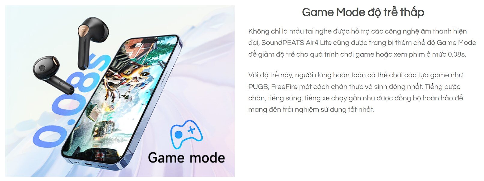 Tai nghe Bluetooth Soundpeats Air4 Lite Đen