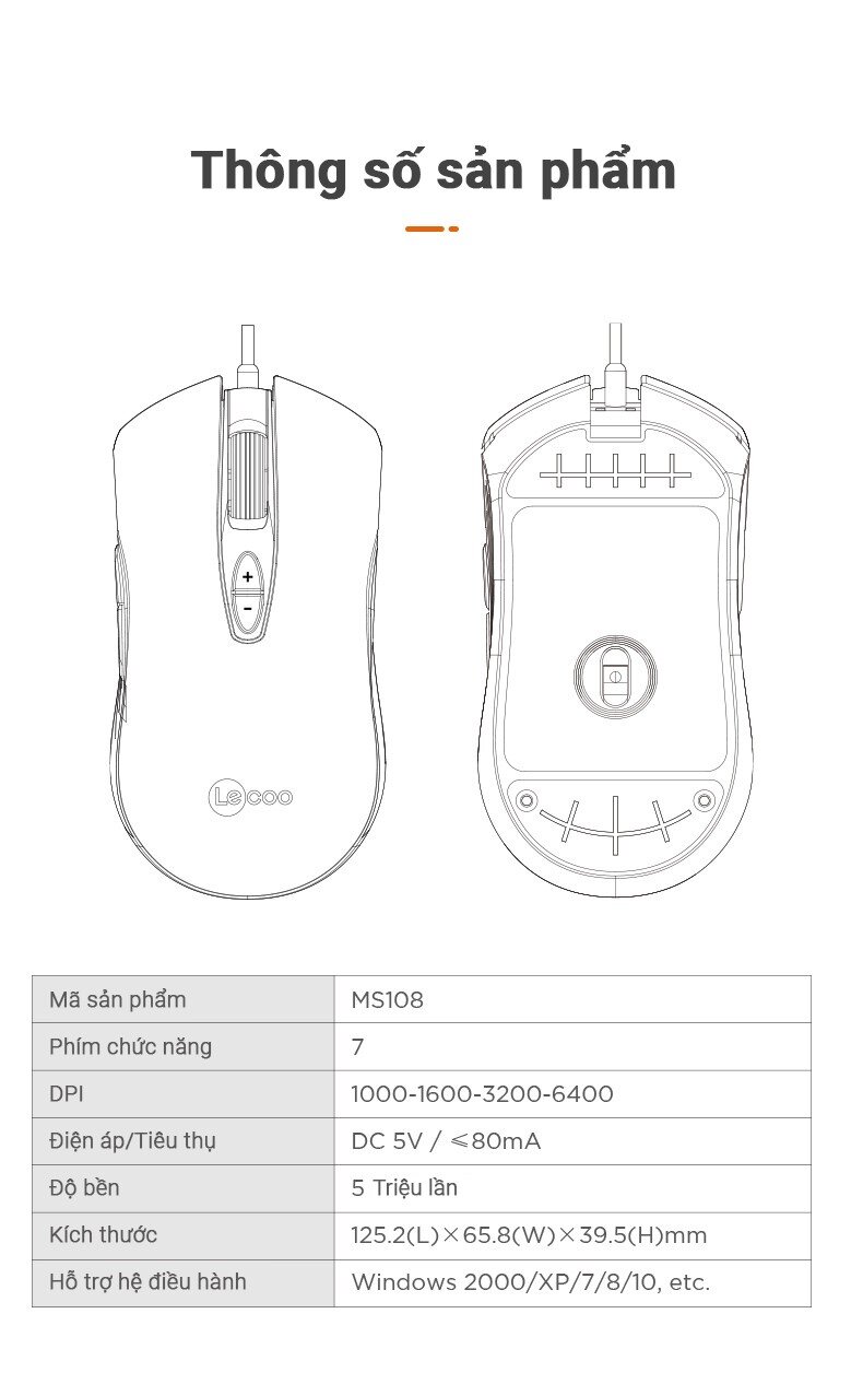 Chuột Gaming có dây Lecoo MS108 USB Đen