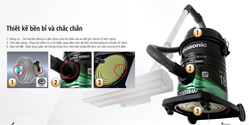 Thiết kế bền bỉ và chắc chắn với các chi tiết thiết kế tỉ mỉ Máy hút công nghiệp Panasonic