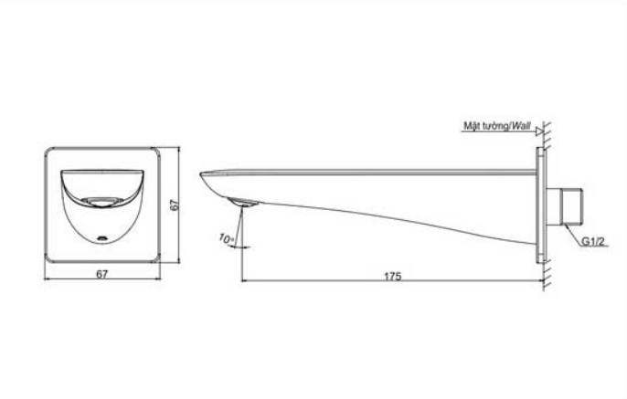 Bản vẽ kỹ thuật vòi xả bồn âm tường TOTO TBG02001B