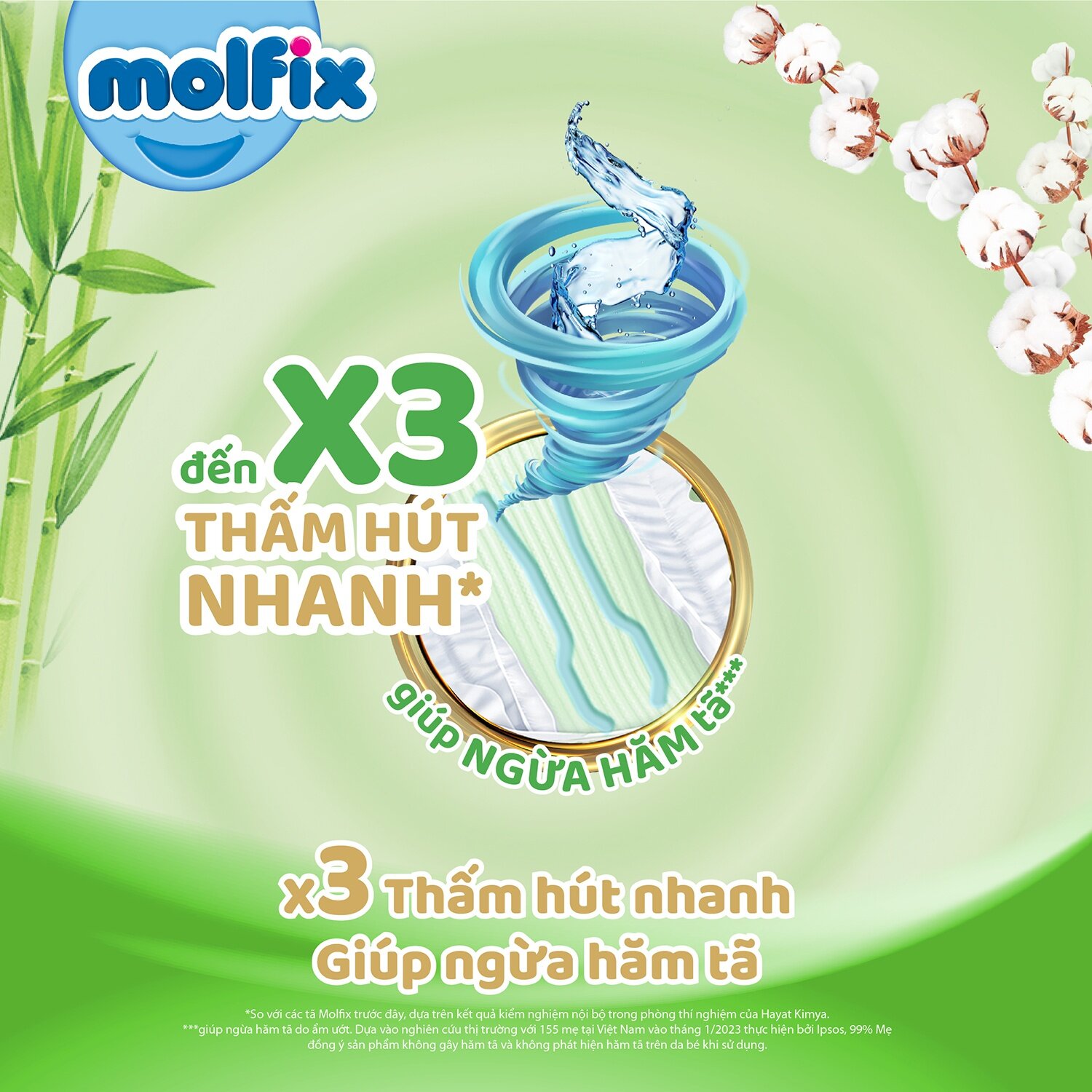 Tã dán Molfix size M Super Jumbo với lớp thấm dẫn thông minh khoá chặt chất lỏng