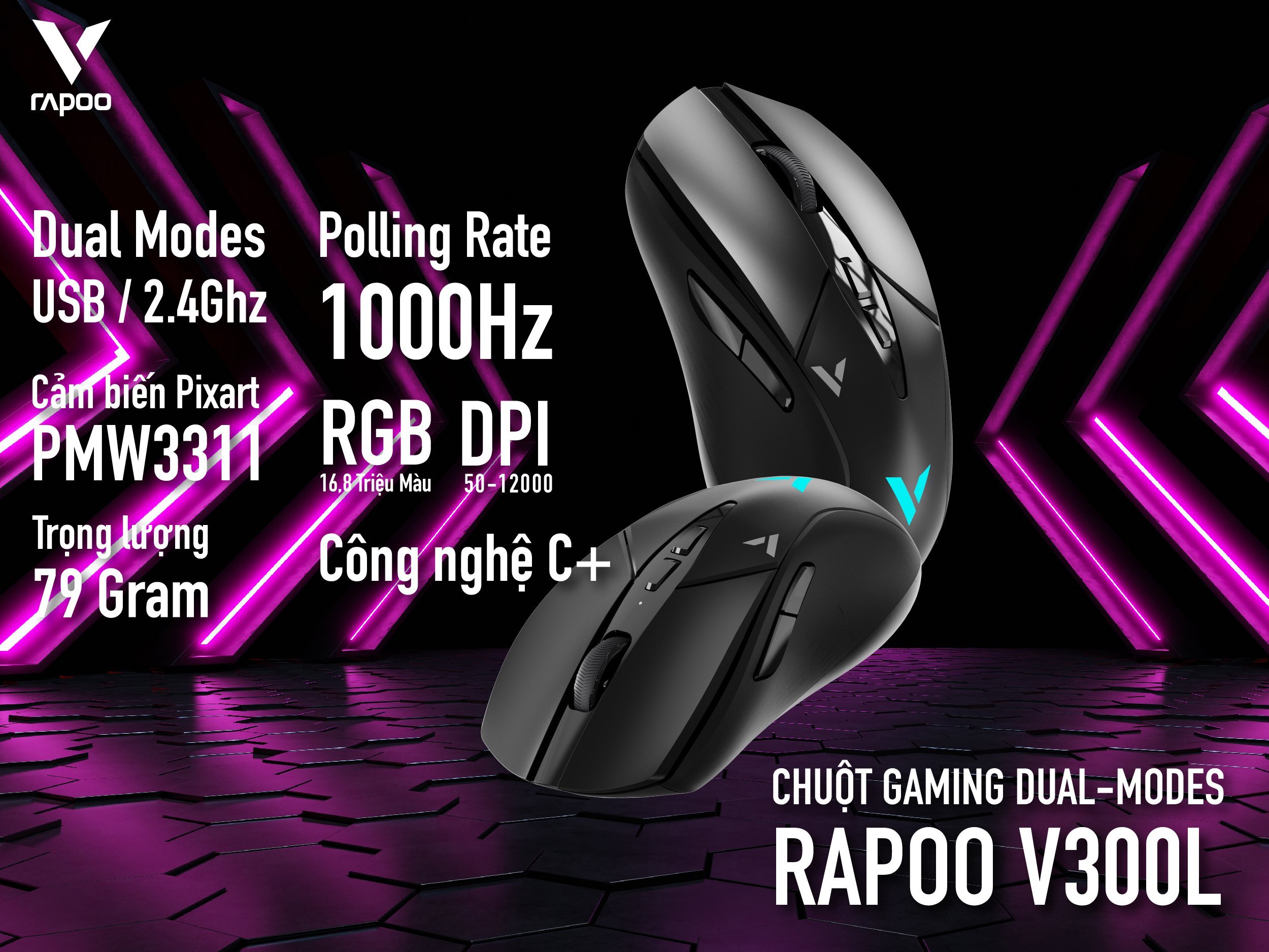 Chuột Gaming không dây Rapoo V300L (Wireless 2.4ghz/Dây USB) 2