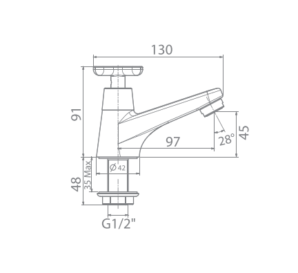 Bản vẽ kỹ thuật vòi lavabo WF-T701 American Standard (Lạnh)