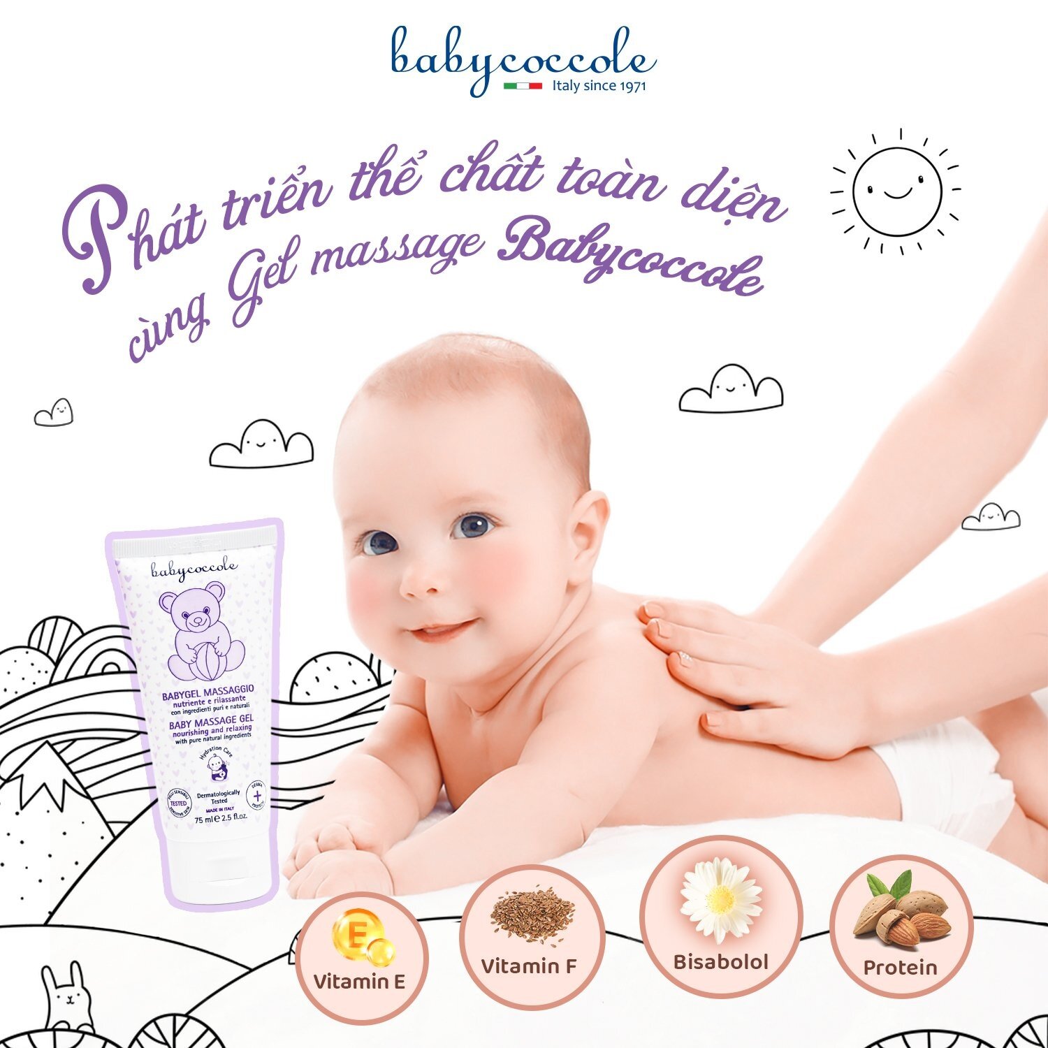 Thành phần gel massage cho bé hạnh nhân Babycoccole 75ml 0M+
