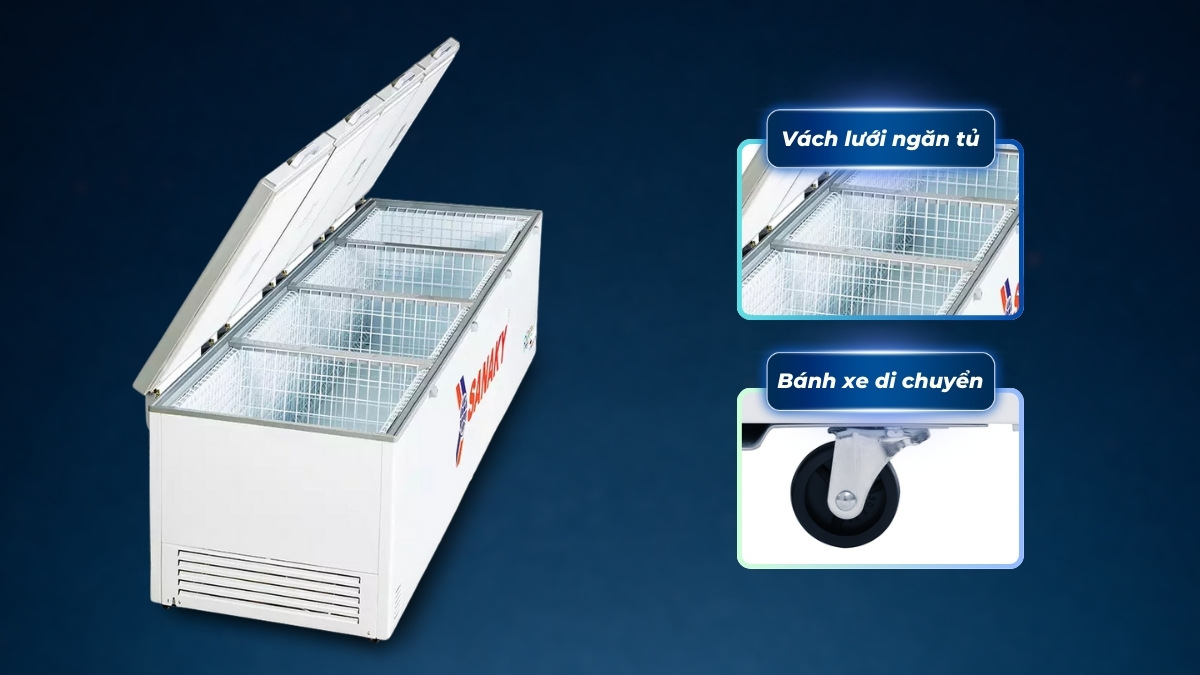 Tủ đông Sanaky 1 ngăn 2000 lít VH-2399HY3 4 Dàn lạnh đồng và gas R290 giúp thiết bị làm lạnh nhanh, ổn định
