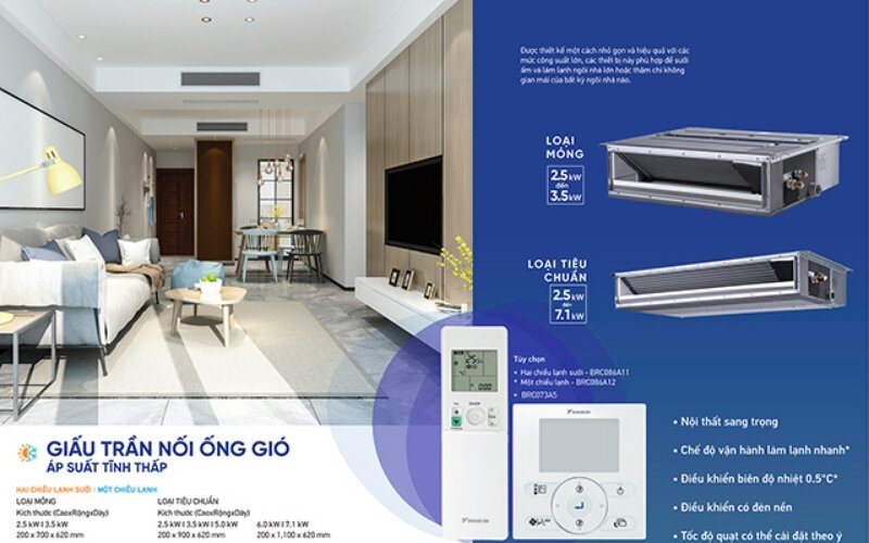 Dàn lạnh giấu trần điều hòa Daikin Inverter 21000 BTU 1 chiều CDXM60RVMV gas R-32