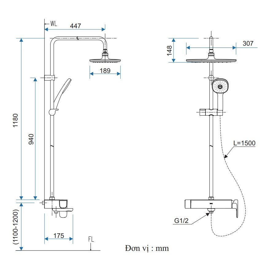 Bản vẽ kỹ thuật vòi sen tắm đứng nóng lạnh INAX BFV-635S