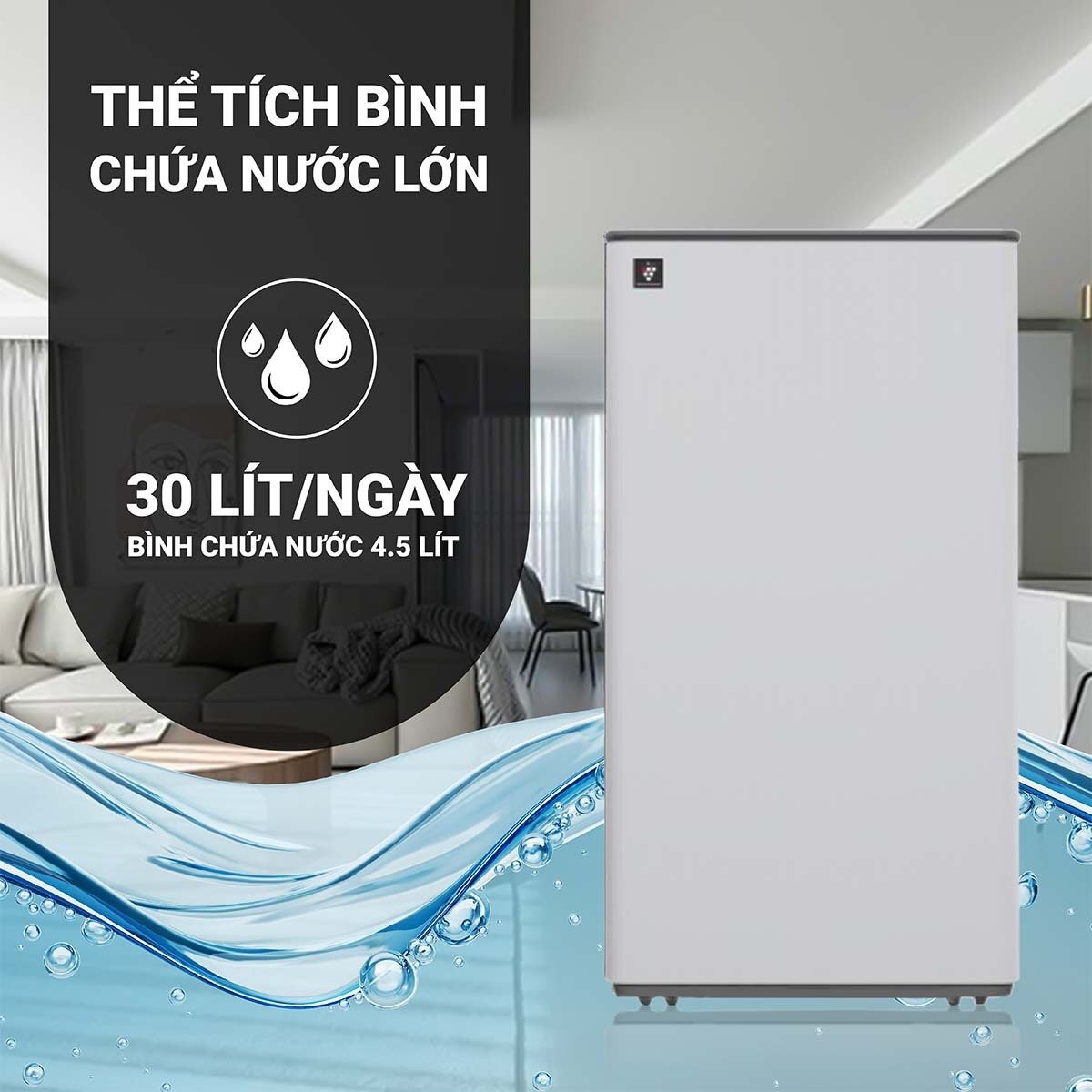 Vận hành liên tục, tiện lợi với chế độ thoát nước tự động Máy hút ẩm Sharp DW-T30FV-W