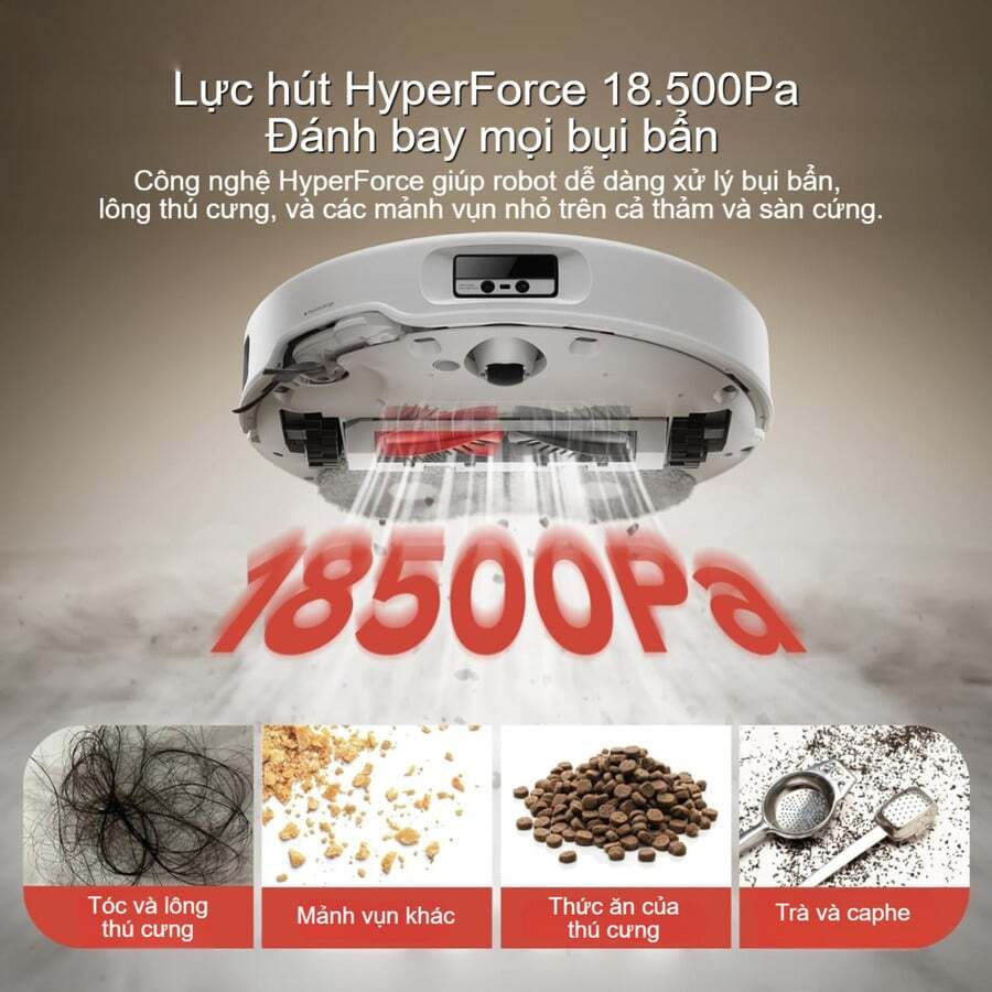 Lực hút mạnh mẽ HyperForce 18.500 Pa Robot lau nhà Roborock Q Revo Curv – Bản quốc tế
