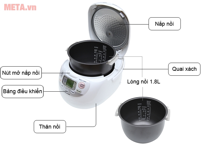 Nồi cơm điện Zojirushi NS-ZAQ18-WZ - 1,8 lít Nồi cơm điện Zojirushi NS-ZAQ18-WZ - 1,8 lít