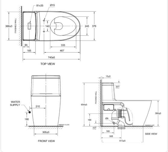 Bản vẽ kỹ thuật của bàn cầu American Standard 1 khối 2007-WT