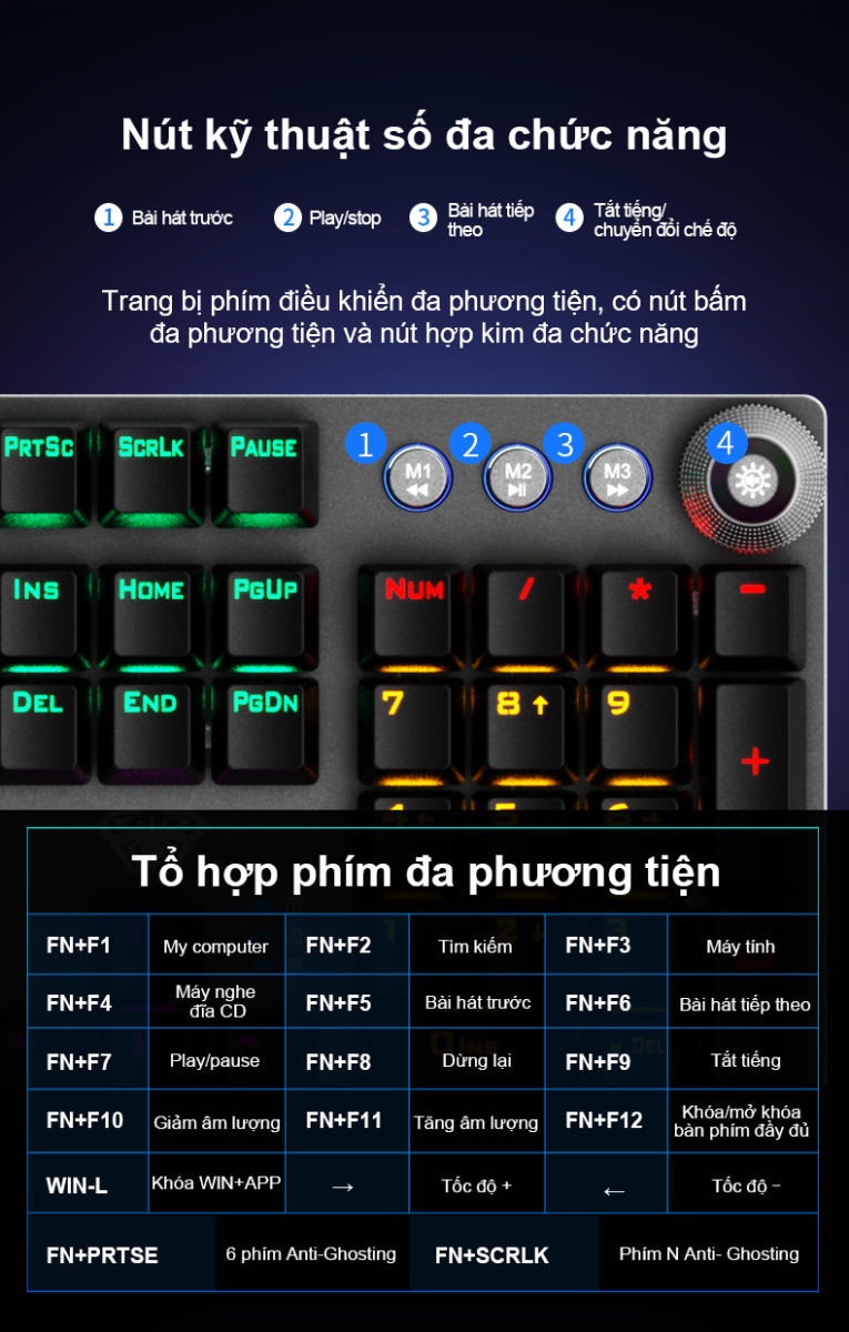 Bàn phím cơ gaming AULA F2058 Màu đen 5