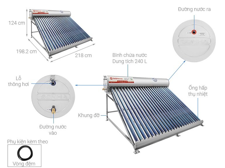 Bình nóng lạnh thái dương năng Sơn Hà 240 lít Nano 58-240