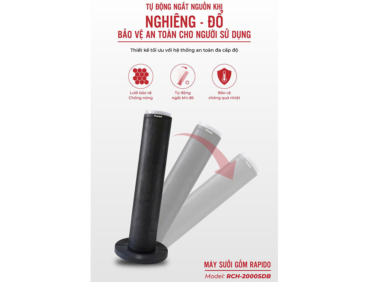 Máy sưởi gốm RCH-2000SDB tự ngắt khi nghiêng đổ Máy sưởi gốm RCH-2000SDB