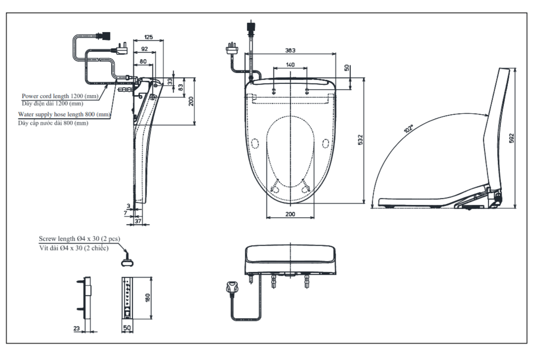 Bản vẽ kỹ thuật nắp bồn cầu TOTO TCF4911EZ