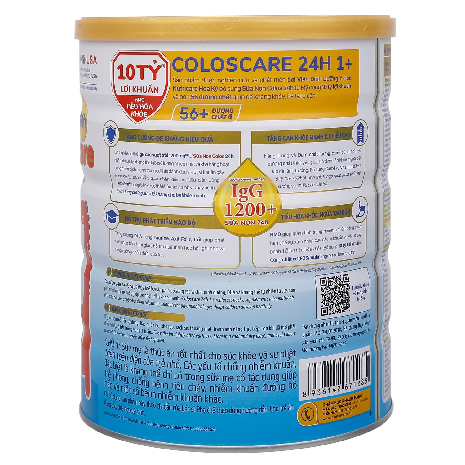 Công dụng sữa bột ColosCare 24h 1+ 800g dành cho bé từ 1-2 tuổi