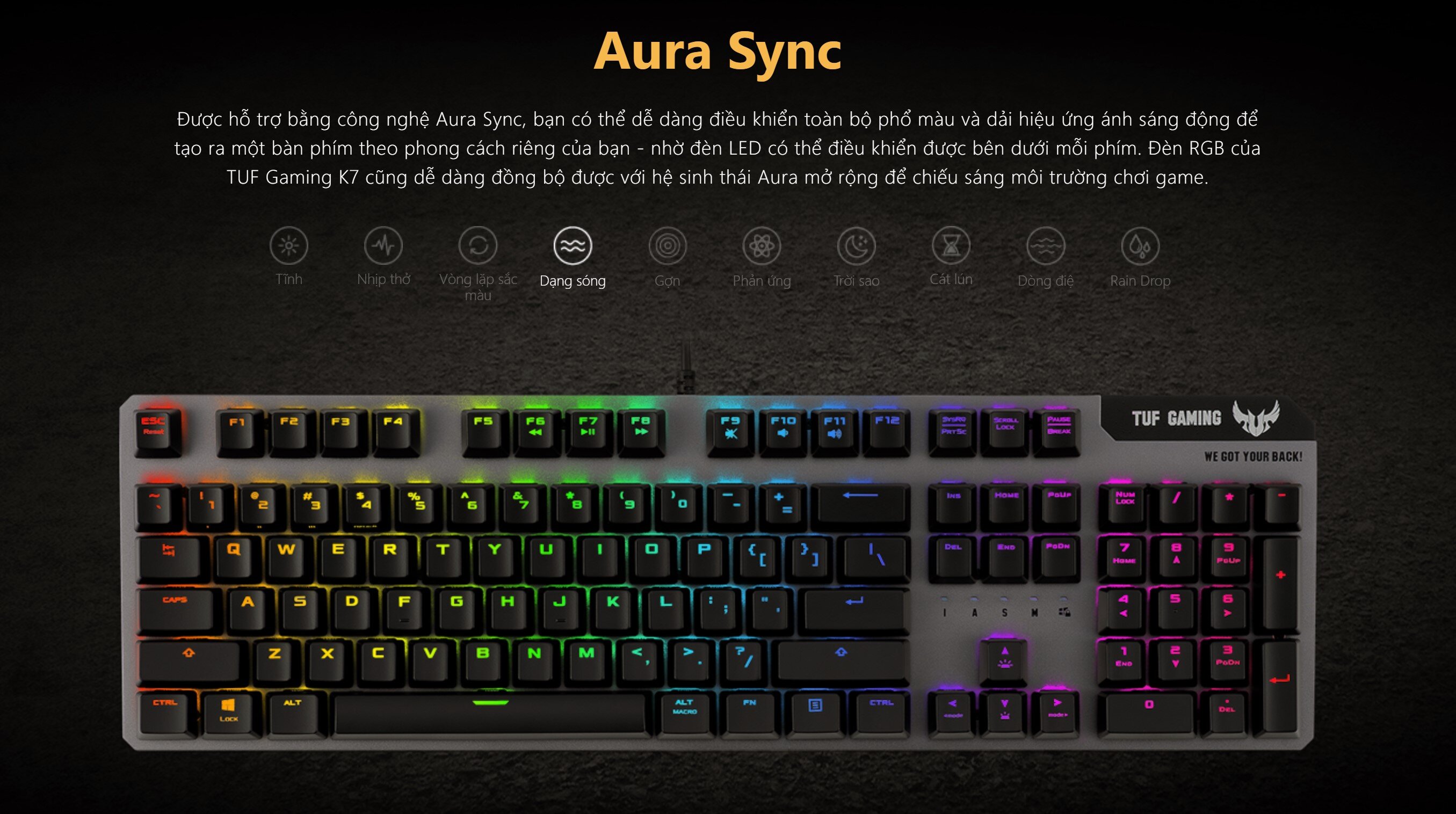 Bàn Phím ASUS TUF Gaming K7 (USB/RGB/Linear Swicth RA03) 90MP0191-B0JA00