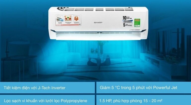 Điều hòa Sharp 12000 BTU 1 chiều Inverter AH-X12XEW gas R-32