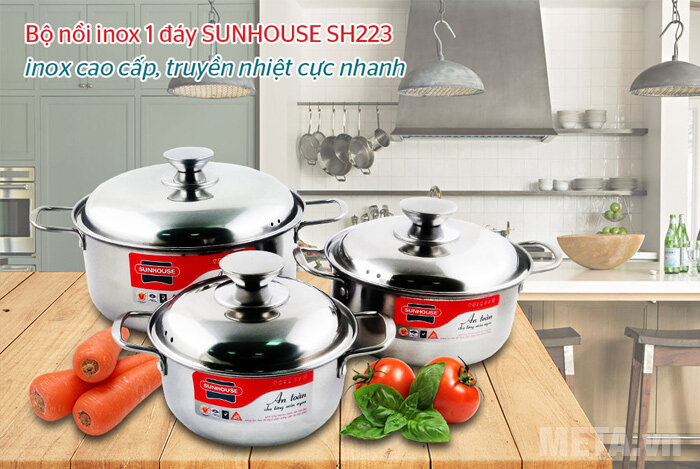 Bộ nồi inox 1 đáy Sunhouse SH223