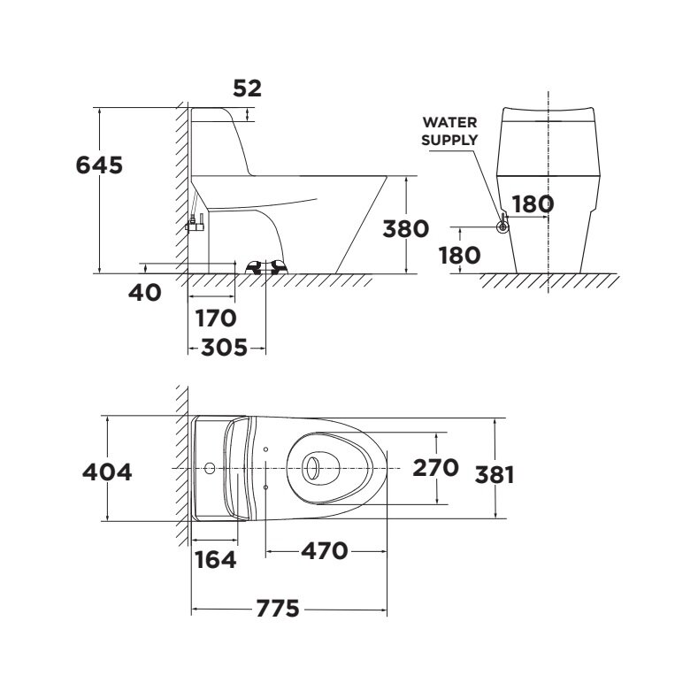 Bản vẽ kỹ thuật bồn cầu 1 khối American Standard VF-2010