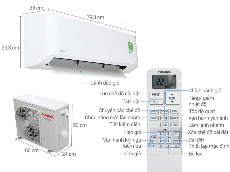 Máy lạnh Toshiba Inverter 1 HP RAS-H10BKCV-V Máy lạnh Toshiba Inverter 1 HP RAS-H10BKCV-V