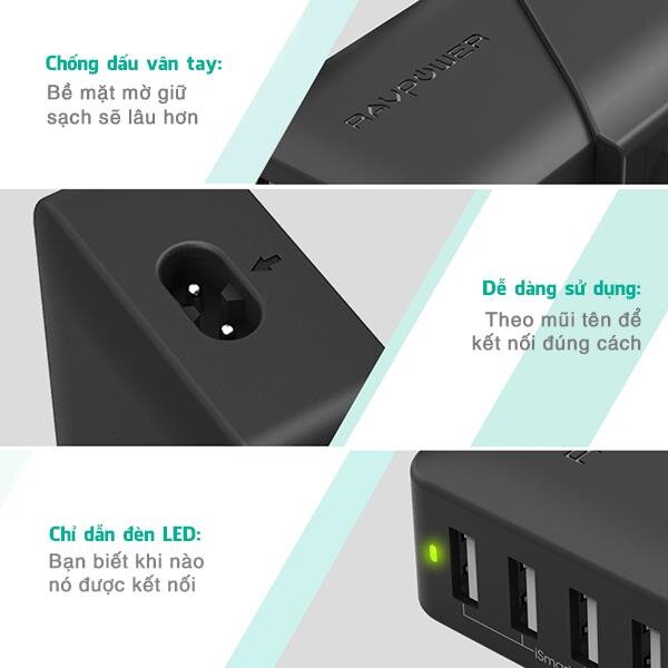 Sạc RAVPower 4 cổng 40W 8A iSmart (RP-UC07)
