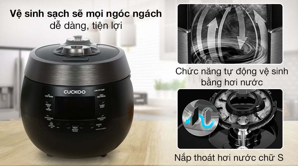 Cuckoo CRP-RT1008F có chế độ tự động vệ sinh, khử mùi bằng hơi nước và áp suất Cuckoo CRP-RT1008F có chế độ tự động vệ sinh, khử mùi bằng hơi nước và áp suất