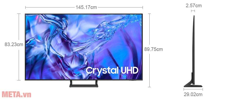 Kích thước tivi Samsung 65 inch UA65DU8500KXXV Smart Tivi Samsung Crystal UHD 4K 65 inch UA65DU8500KXXV