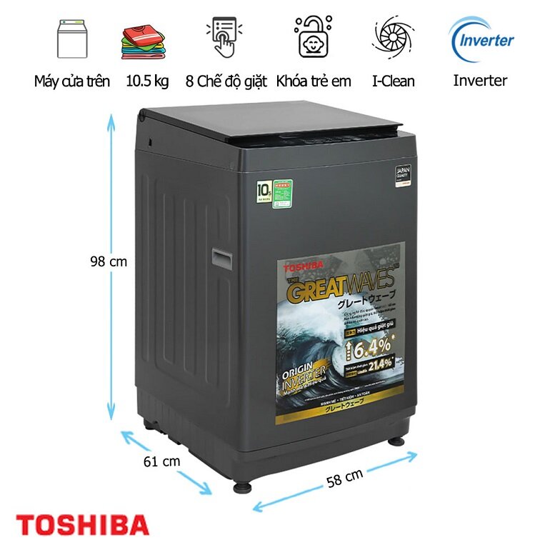 máy giặt Toshiba Inverter 10.5 kg AW-DUK1150HV MG